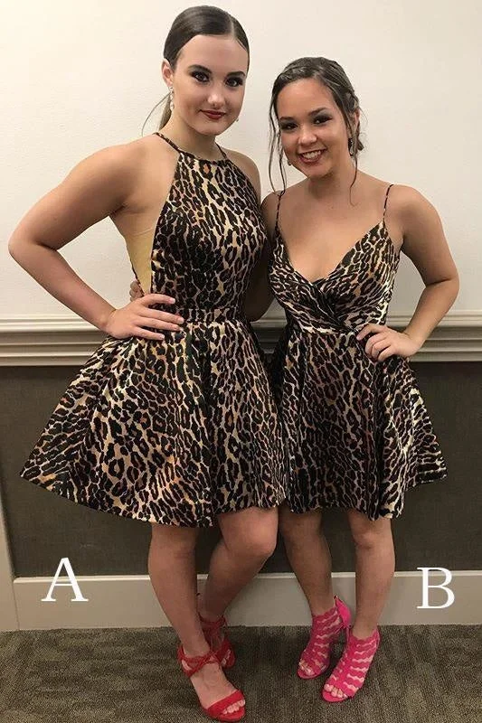 elegant evening dress with train-Sexy Mini Homecoming with Leopard Print Unique Sleeveless Short Prom Dress