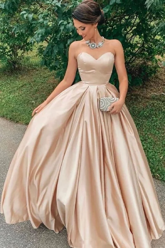 evening dress with pleated skirt-Strapless Champagne Long Prom Dresses Under Under 100