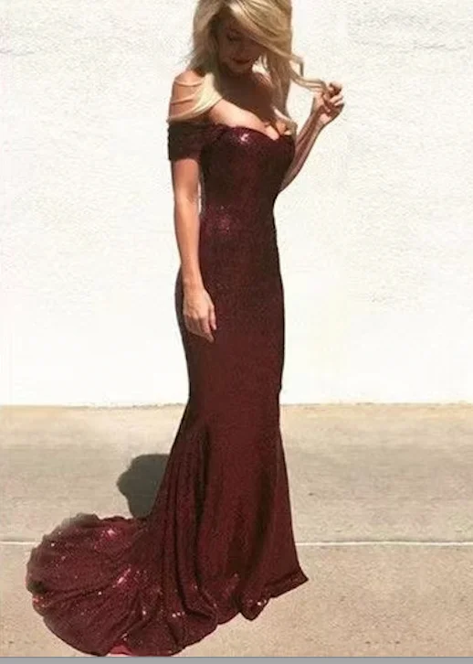 evening dress for black-tie events-Wine Prom Dresses Off Shoulder