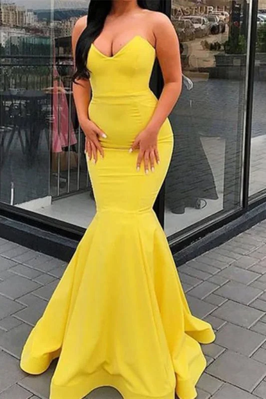 elegant velvet evening gown-Yellow Sweetheart Mermaid Evening Dress