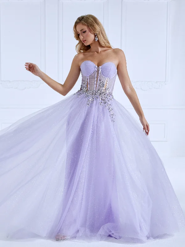 draped evening gown-A-line Off the Shoulder Floor-Length Light Purple Prom Dresses With Sequins Beads  #18465