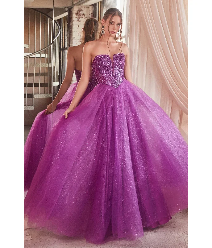 evening gown for formal events-Cinderella Divine  Amethyst Glitter Bodice & Tulle Prom Ball Gown