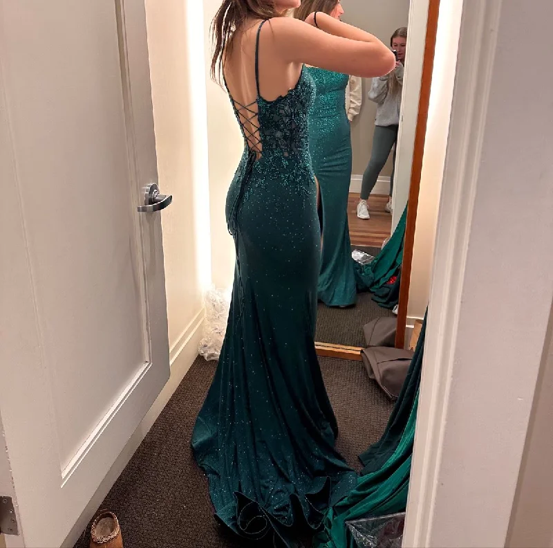 evening dress with lace appliqué-Mermaid Green Long Prom Dress, Mermaid Green Formal Dress, Green Evening Dress      S5163