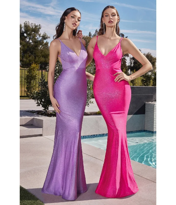 elegant velvet evening gown-Cinderella Divine  Barbie Pink Glitter Satin Sultry Fitted Evening Dress