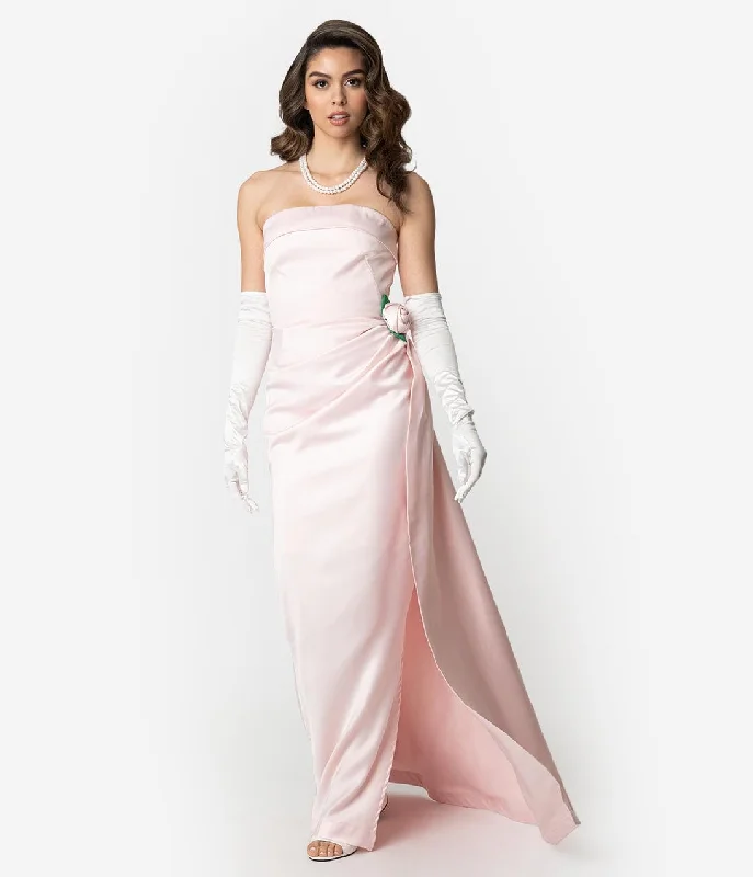 high-low evening dress-Barbie™ x Unique Vintage Pink Satin Strapless Enchanted Evening Gown