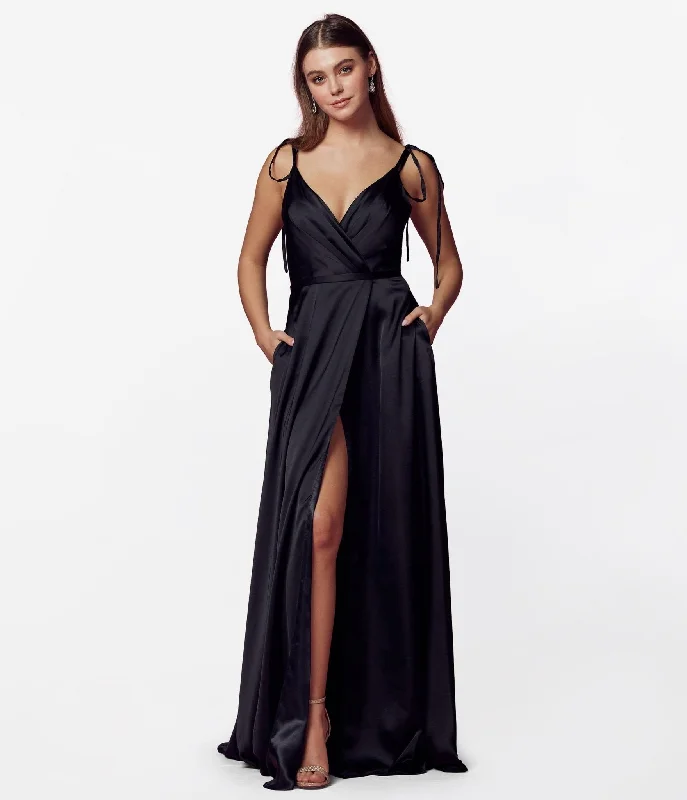 backless evening dress-Black Liquid Satin Prom Dress