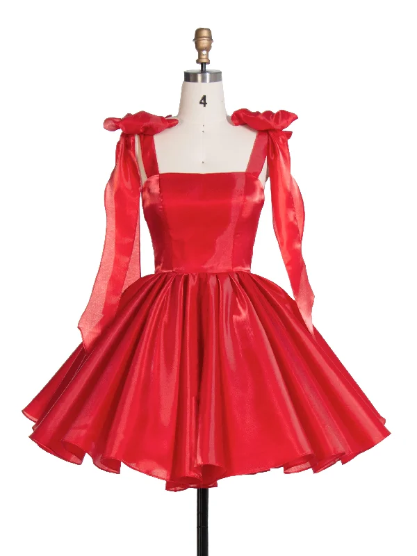 strapless evening dress-Bow Accent Sweetheart Short Homecoming Dresses Red Christmas Party Dress YW243100