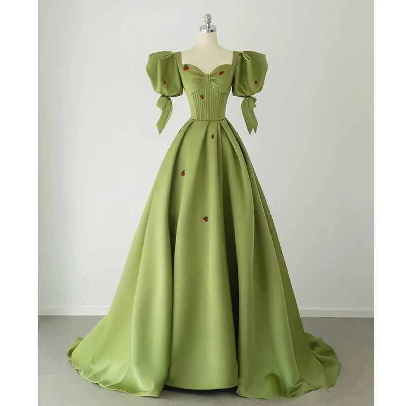 evening dress with side slit-Green evening dress Princess Dress by9091