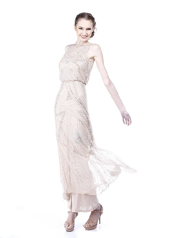 sophisticated evening dress-Rent: Aidan Mattox Cinched Waist Beaded Gown