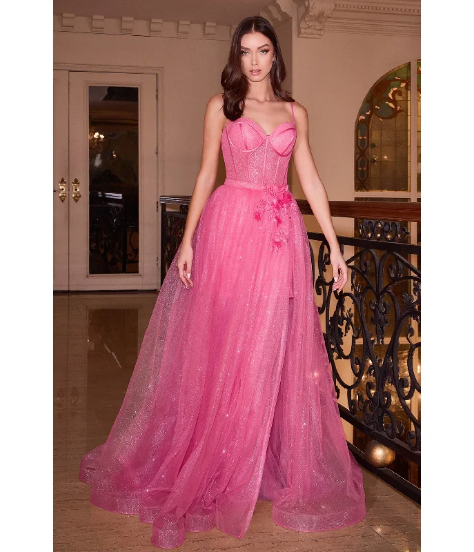 pleated evening gown-Cinderella Divine Fuchsia Sparkle Prom Gown