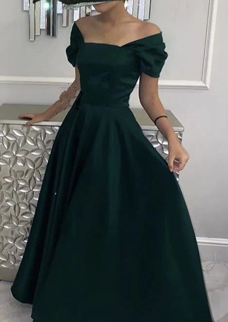 high slit evening dress-Long Green Prom Dresses,Cute Satin Formal Evening Dress        S5150