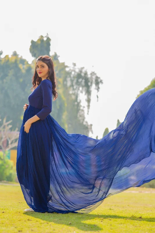 evening dress with keyhole-Deep Blue Trail Maternity Photoshoot Gown