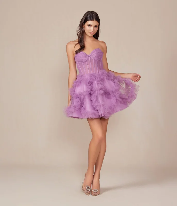 elegant evening dress with sleeves-Dusty Lavender Ruffled Strapless A-Line Prom Dress