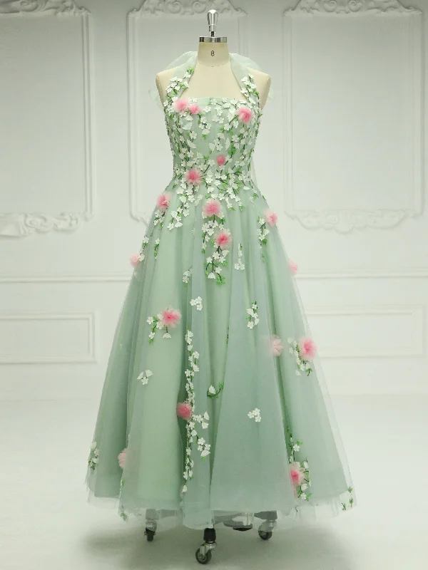 evening dress with bow detail-Elegance 3D Flower Tea Party Dresses Graduation Prom Dress YE2539