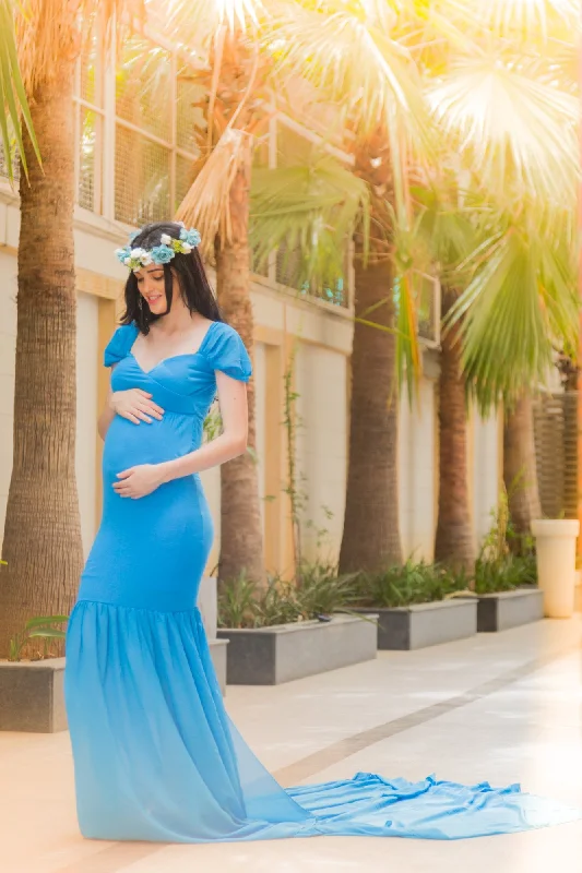 evening dress with lace appliqué-Exclusive Pristine Blue Maternity Photoshoot Gown