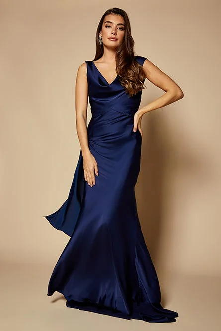 elegant long sleeve evening gown-Gabriella Cowl Neck Fishtail Gown with Open Back