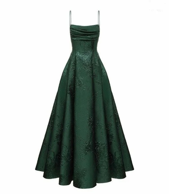 pleated evening gown-Green Spaghetti Straps Prom Dress A-line Evening Dress      S5149