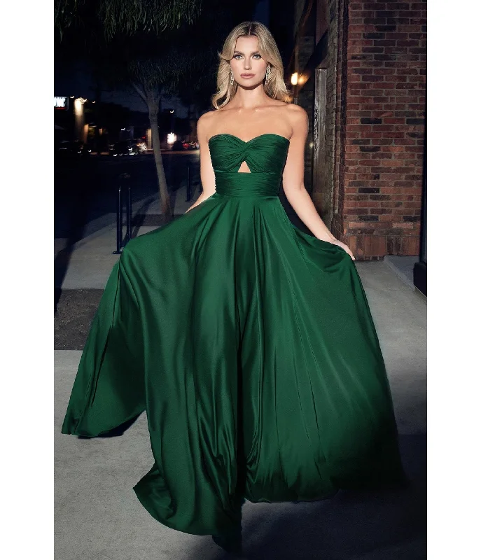 evening dress for prom-Cinderella Divine  Hunter Green Satin Strapless Keyhole Evening Gown