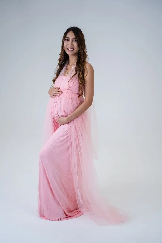 off shoulder evening gown-Maternity Photoshoot Dresses - Jess - Pink Gown - 4 DAY RENTAL