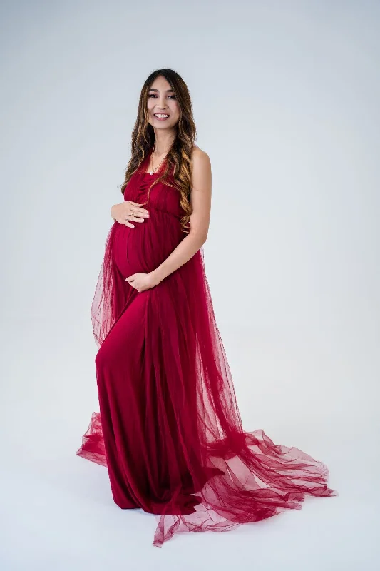 evening dress with sequins-Maternity Photoshoot Dresses - Jess - Red Gown - 4 DAY RENTAL