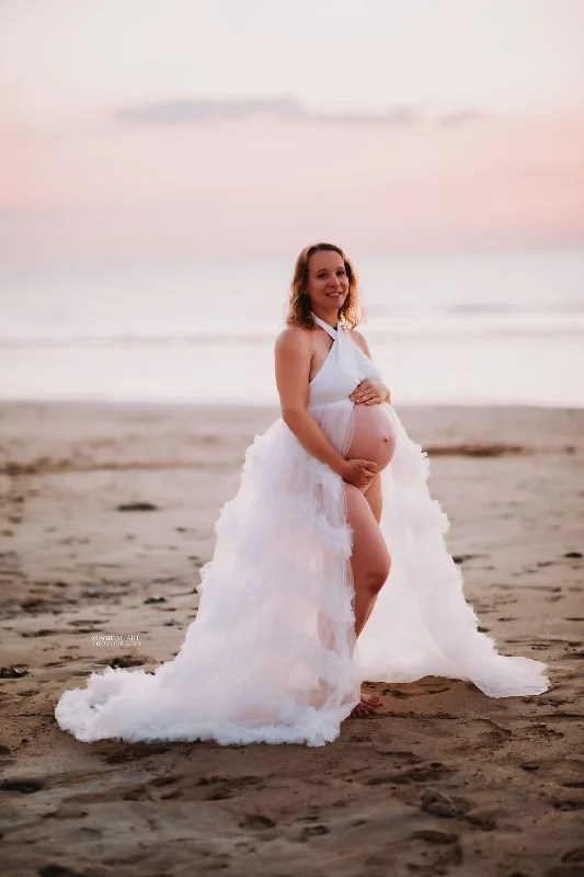 navy blue evening gown-Maternity Photoshoot Dresses - Kathy - White Tulle Gown - 4 DAY RENTAL