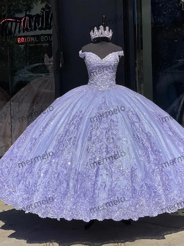 bodycon evening dress-Lavender Off-Shoulder Quinceanera Dresses Birthday Party Ball Gown