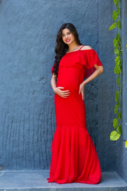 glamorous evening dress-Luxe Candy Off-Shoulder Fish Cut Maternity Photoshoot Gown