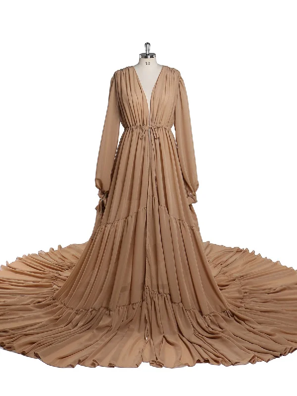 high-low evening dress-Chiffon Tan Color Custom Plus Size Maternity Gown Photography Dress YW220217