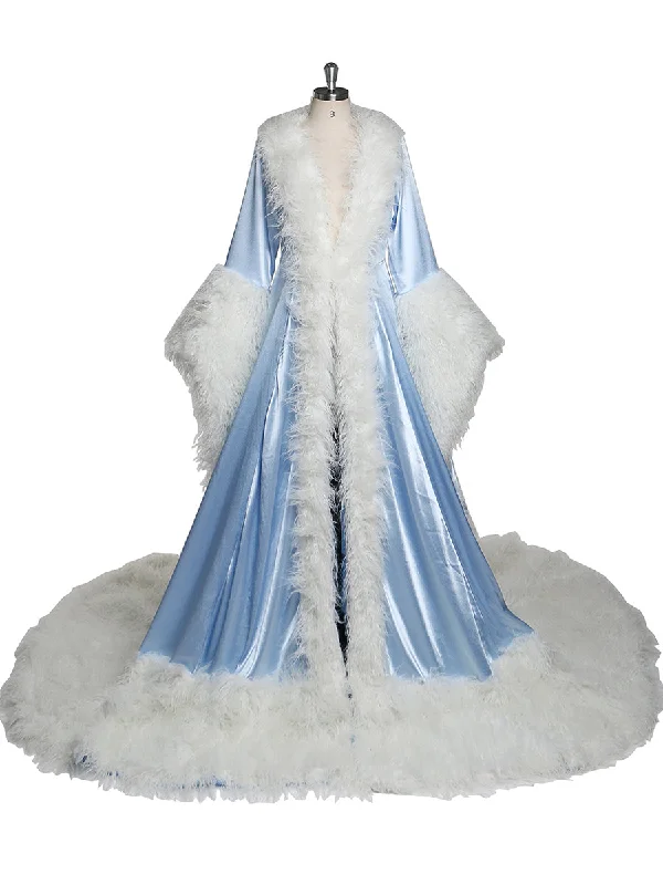 elegant evening wear-Luxury Fur Collars Christmas Classic Fashion Long Evening Dress New Years Even Robes Wedding Cape Fancy Photography Robe