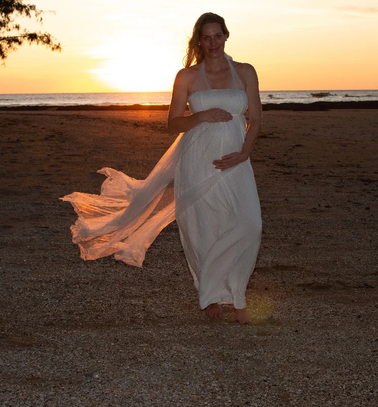 illusion neckline evening dress-Maternity Photoshoot Dresses - Jess - White Gown - 4 DAY RENTAL