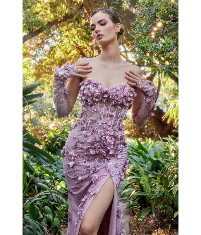 evening dress with bow detail-Cinderella Divine  Mauve Hydrangea Embellished Corset Mermaid Evening Gown