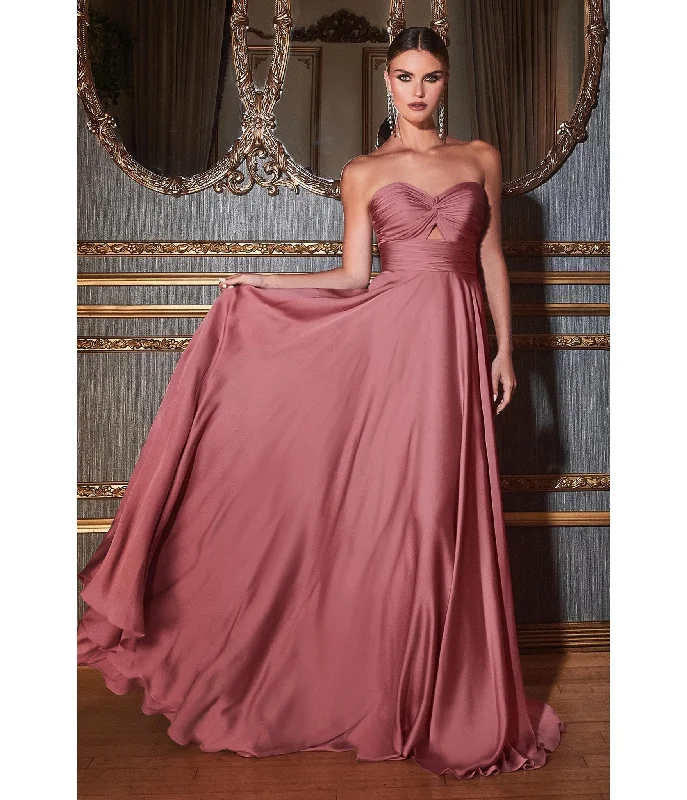 evening dress with appliqués-Cinderella Divine  Mauve Rose Satin Strapless Keyhole Evening Gown