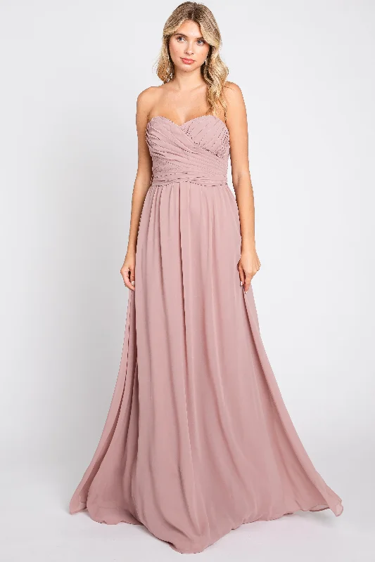 evening dress with crystal embellishments-Mauve Sweetheart Convertible Chiffon Gown