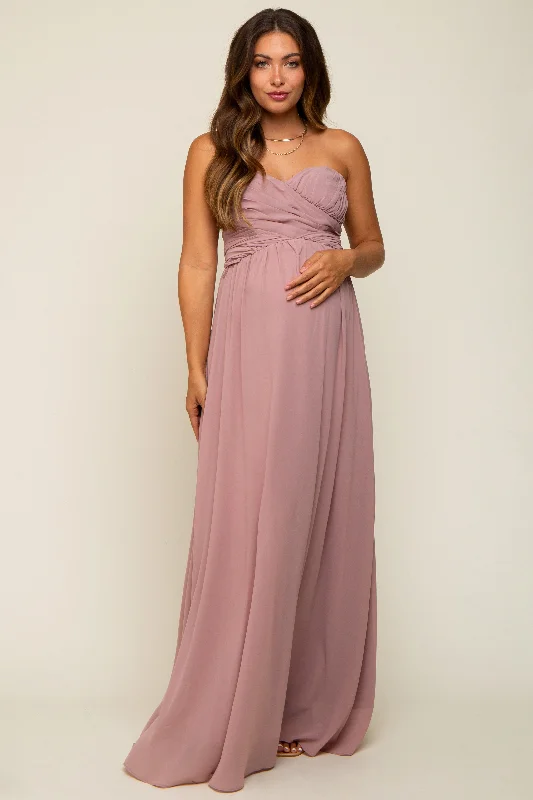 evening dress with crystals-Mauve Sweetheart Convertible Chiffon Maternity Gown