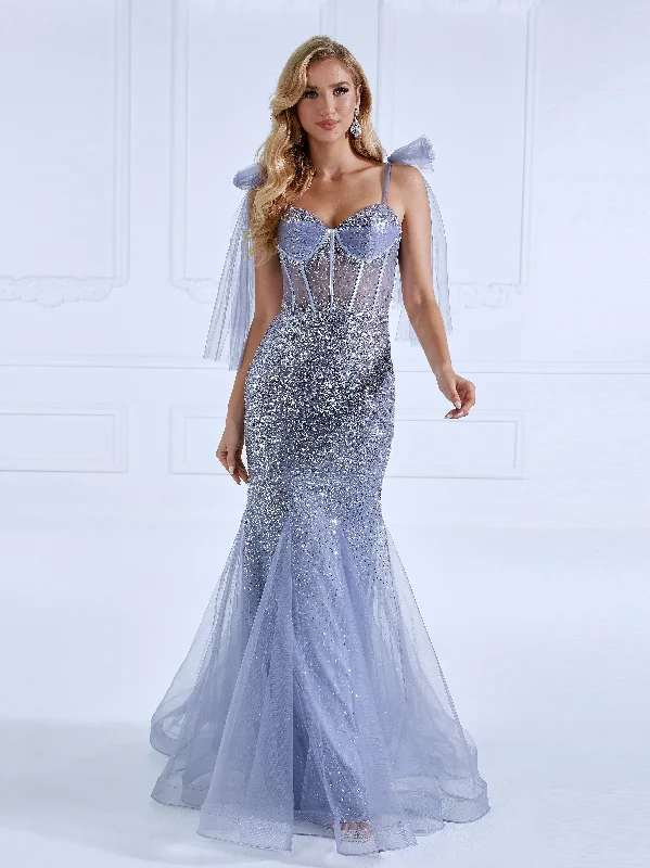 elegant white evening dress-Mermaid Sweetheart Floor Length Sequins Prom Dresses #18082