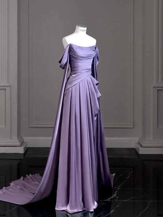 bodycon evening dress-Modest Purple Satin Long Prom Dress,Purple Evening Dress         S5183