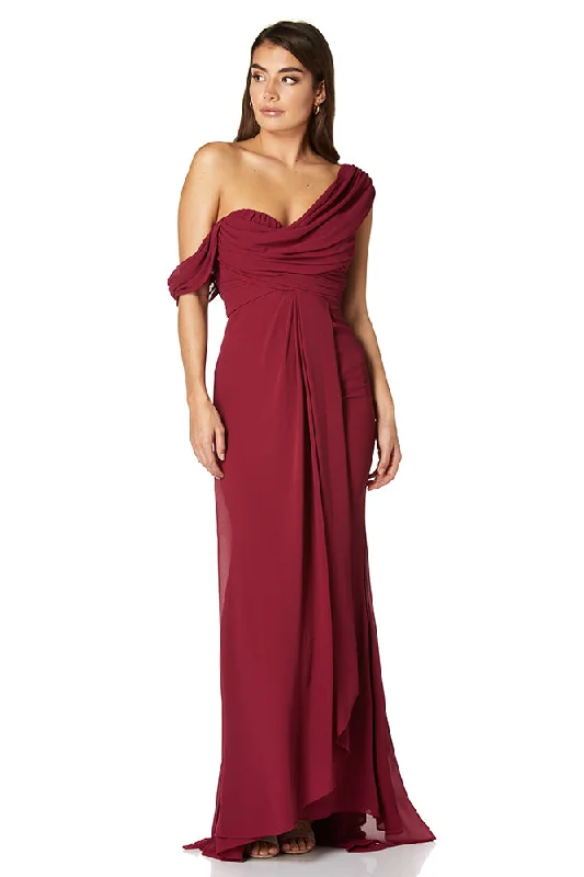 elegant satin evening gown-Paloma Pleated Drape One Shoulder Chiffon Gown