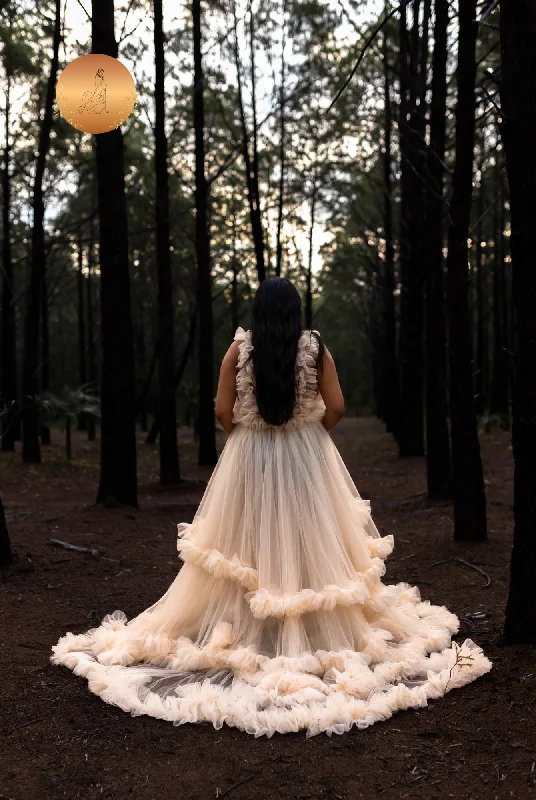 evening dress with crystals-Maternity Photoshoot Dresses - Paris - Cream Tulle Gown - 4 DAY RENTAL