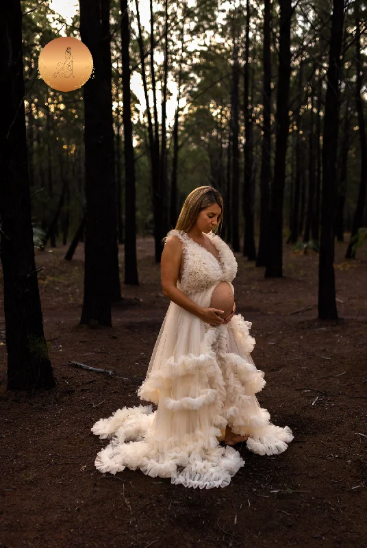 empire waist evening dress-Maternity Photoshoot Dresses - Paris - Ivory Tulle Gown - 4 DAY RENTAL