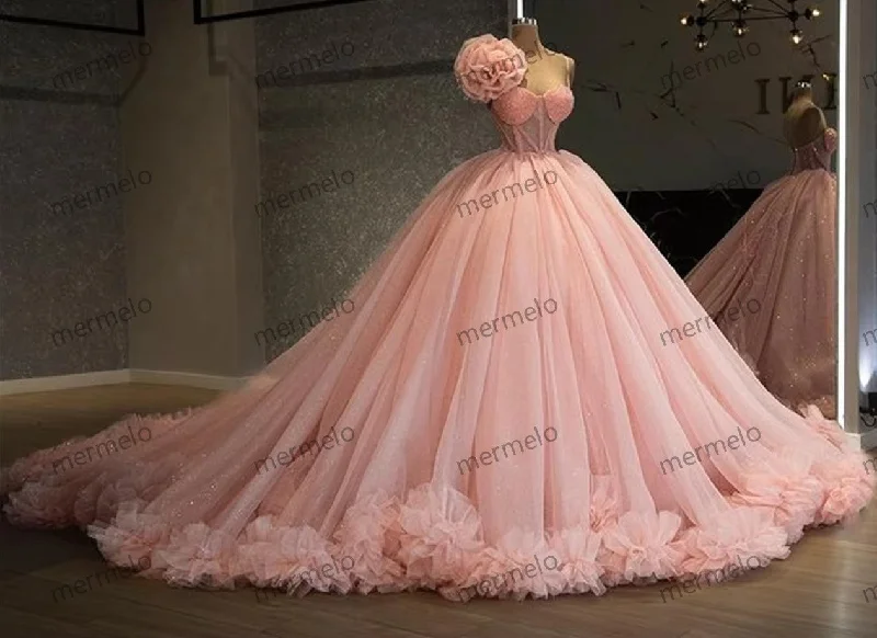 asymmetrical evening dress-Pink Sweetheart Birthday Party Gowns Puffy Sweet 16 Dresses