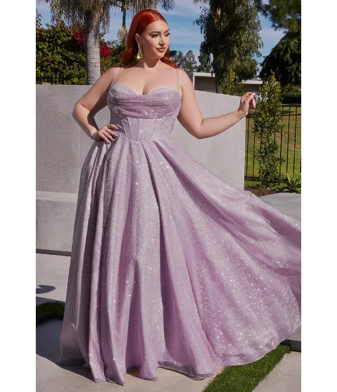 sequined formal evening dress-Cinderella Divine  Plus Size Lavender Glitter Corset Prom Ball Gown