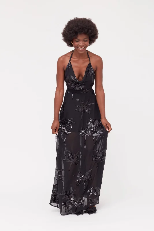 modest evening gown-ROJA Black Evening Gown From Chiffon Sequin Embroidered