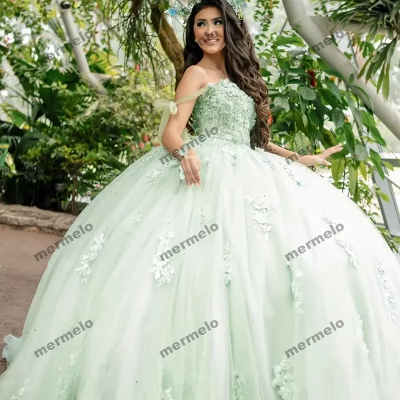 evening dress with pleated skirt-Sage Green Ball Gown Quinceanera Dresses