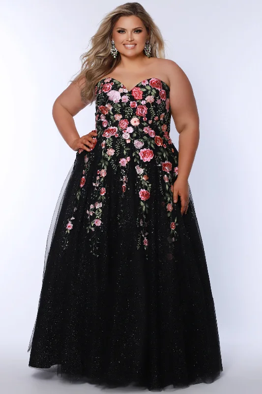 elegant formal black evening dress-Natural Elegance Black Floral Ball Gown