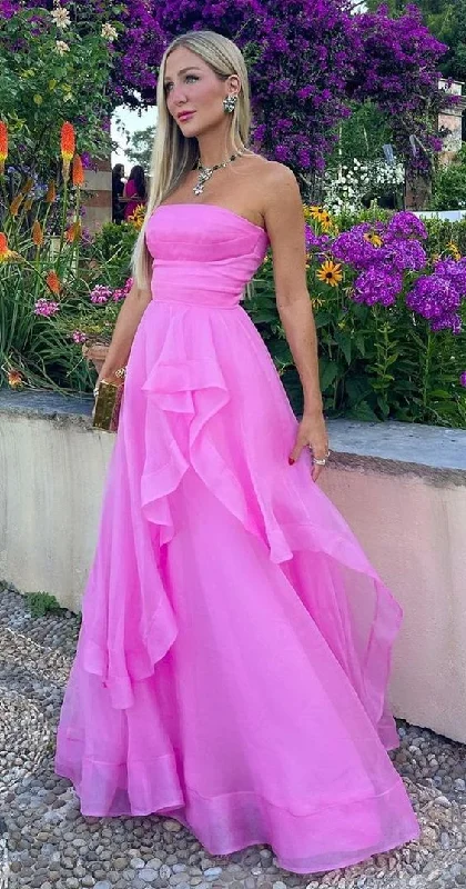 halter neck evening gown-Sexy Pink Prom Formal Evening Dress Long Floor Length Dress    S1188