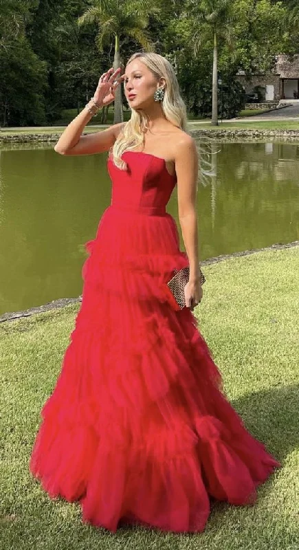 tulle evening gown-Sexy Red Prom Formal Evening Dress Long Floor Length Dress    S1192