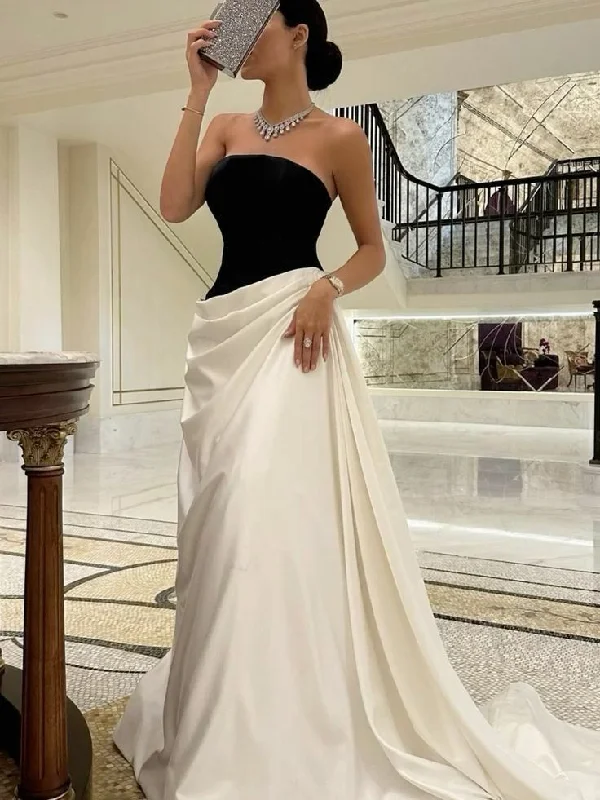 elegant evening wear-Sexy Strapless Pleated Evening Dress for Saudi Arabia Proms & Formal Occasions      S5925