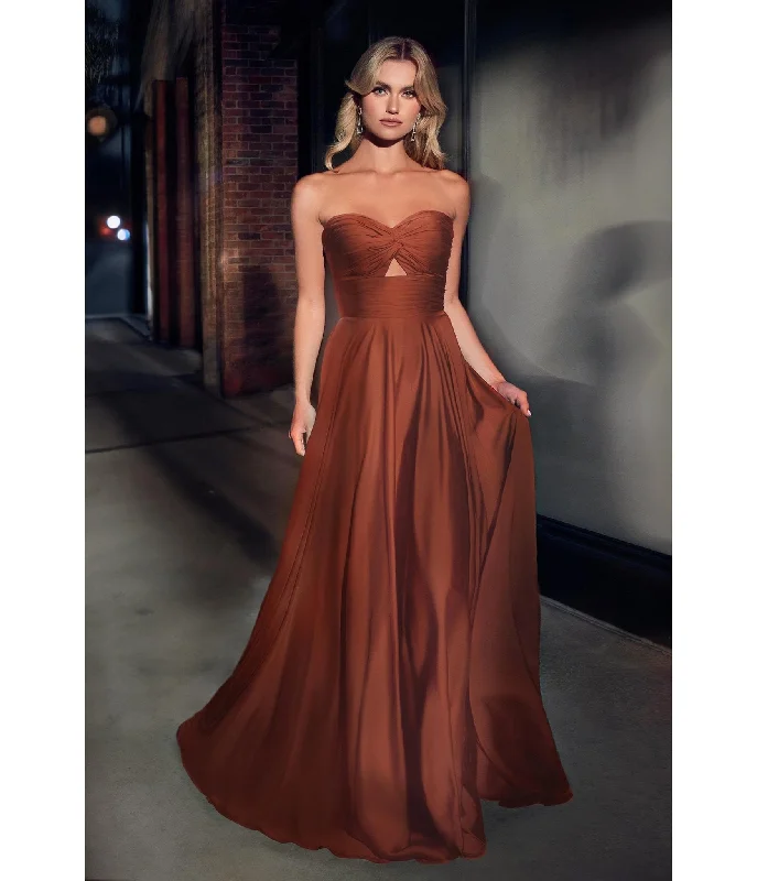 sleeveless tulle evening dress-Cinderella Divine Sienna Satin Strapless Keyhole Evening Gown