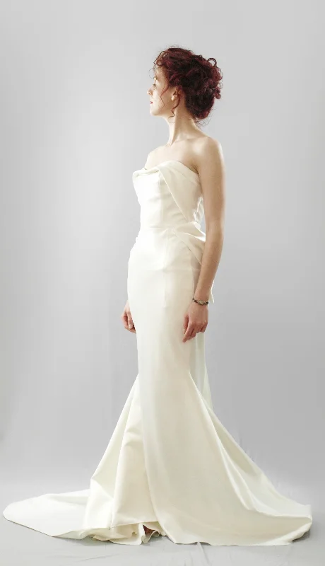 elegant evening attire-Swanson - Silk Satin Bow Back Hourglass Gown