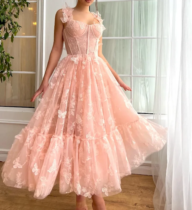 sleeveless evening dress-Tulle Spaghetti Straps Evening Dresses 3D Butterfly A-Line Ankle-Length Prom Gowns Elegant Lace Up Teen's Homecoming Dress 2024